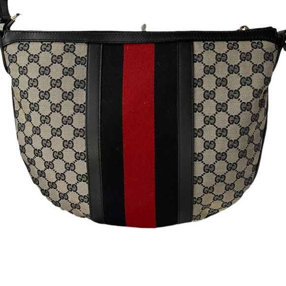 Gucci Monogram Vintage Web Medium Half Moon Hobo Handbag Crossbody - Picture 13 of 14